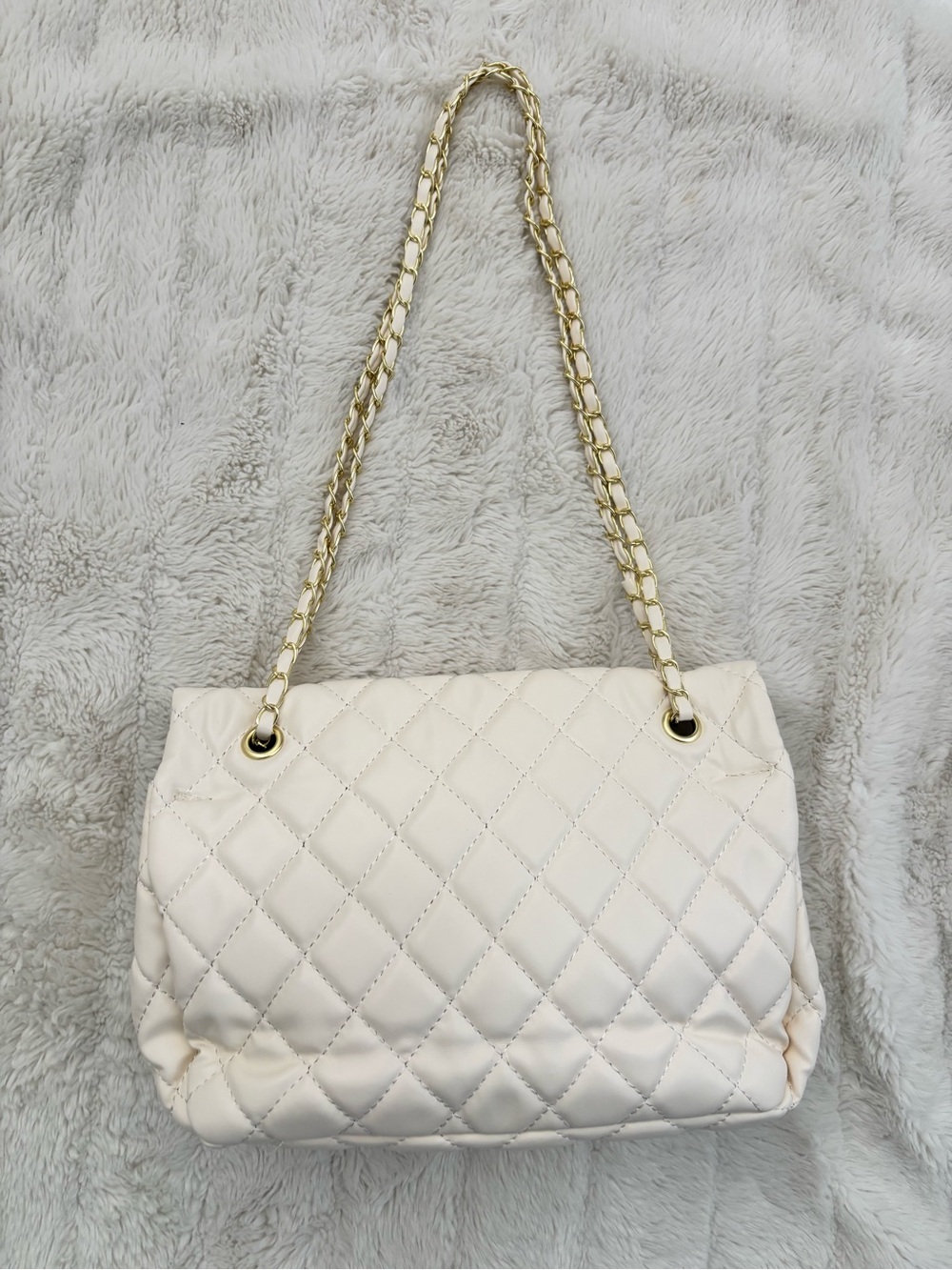 Cream Quilted Chain Shoulder Bag - Designer Style New - Picture 7 of 14
